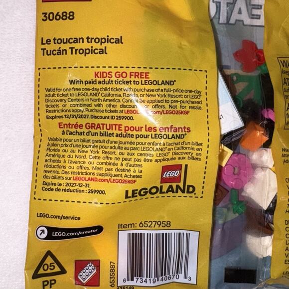 LEGO Tropical TOUCAN Bird Parrot Creator 3 in 1 GWP Polybag 30688 New Sealed - Picture 4 of 4